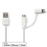 Nedis 2 az 1-ben kábel | USB 2.0 | USB-A Dugasz | Apple Lightning, 8 Pólusú / USB Micro-B Dugasz | 480 Mbps | 1.00 m | Nikkelezett | Kerek | PVC | Fehér | Műanyag Zacskó