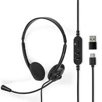 Nedis PC headset | Fülre Illeszkedő | Stereo | USB Type-A / USB Type-C™ | Felhajtható Mikrofon | Fekete