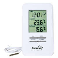 Somogyi Elektronic Home HC 12 vezetékes külső-belső hőmérő órával, bel- és kültéri hőmérséklet kijelzése, vezetékes hőmérő szonda, 12/24 órás időformátum, dátum