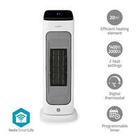 Nedis SmartLife kerámia PTC ventilátorfűtő | Wi-Fi | 2000 W | 2 Hőbeállítások | Oszcilláló | Kijelző | 10 - 49 °C | Android™ / IOS | Fehér