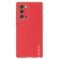 Apple iPhone 13 Pro Max, Műanyag hátlap védőtok + szilikon fémhatású keret, közepesen ütésálló, bőrhatású hátlap, Dux Ducis Yolo, piros