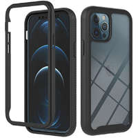 Google Pixel 5a, Szilikon hátlap és műanyag előlapi tok, elő- és hátlapi üveggel, közepsen ütésálló, Wooze Power Case, fekete