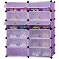 Cipőtároló, elemekből álló, 12 rekeszes, 105 x 92 x 36 cm, lila