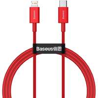USB Type-C töltő- és adatkábel, Lightning, 100 cm, 20W, törésgátlóval, gyorstöltés, PD, Baseus Superior, CATLYS-A09, piros