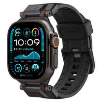 Apple Watch 4-6, SE, SE (2022) (42 / 44 mm) / Watch 7-9 (45 mm) / Watch 10 (46 mm) / Watch Ultra 1-2 (49 mm), szilikon pótszíj, fém csatlakozással, Spigen DuraPro Armor Black Edition, fekete