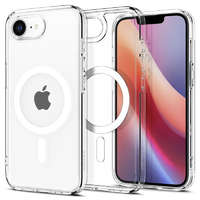Apple iPhone 16e, Szilikon tok + műanyag keret, közepesen ütésálló, Magsafe töltővel kompatibilis, Spigen Crystal Hybrid Mag, átlátszó/fehér
