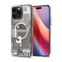 Spigen Apple iPhone 16 Pro Max, Műanyag hátlap védőtok + szilikon keret, Magsafe töltővel kompatibilis, iPhone belső minta, Spigen Ultra Hybrid Zero One Mag, átlátszó/bézs