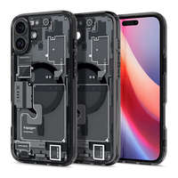 Spigen Apple iPhone 16 Plus, Műanyag hátlap védőtok + szilikon keret, Magsafe töltővel kompatibilis, iPhone belső minta, Spigen Ultra Hybrid Zero One Mag, átlátszó/füst