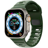 Apple Watch 4-6, SE, SE (2022) (42 / 44 mm) / Watch 7-9 (45 mm) / Watch 10 (46 mm) / Watch Ultra 1-2 (49 mm), szilikon pótszíj, állítható, TP IconBand Line, sötétzöld