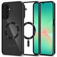 Samsung Galaxy A17 4G / A17 5G SM-A175F / A176B, Műanyag hátlap védőtok + szilikon keret, közepesen ütésálló, Magsafe töltővel kompatibilis, fényes keret, Magflex Magsafe, átlátszó/fekete