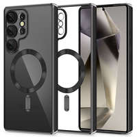 Samsung Galaxy S25 Ultra SM-S938, Műanyag hátlap védőtok + szilikon keret, közepesen ütésálló, Magsafe töltővel kompatibilis, fényes keret, Magflex Magsafe, átlátszó/fekete