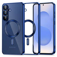 Samsung Galaxy S25 FE SM-S731, Műanyag hátlap védőtok + szilikon keret, közepesen ütésálló, Magsafe töltővel kompatibilis, fényes keret, Magflex Magsafe, átlátszó/sötétkék