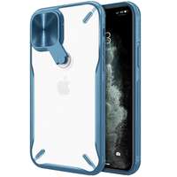 iPhone Telefontok iPhone 12 - Nillkin Cyclops - áttetsző kemény hátlaptok, kék szilikon kerettel, kitámasztható kamerafedéllel