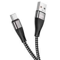 Kábelek - Adapterek Kábel: HOCO X57 - USB / Type-C (USB-C) fekete szövet adatkábel 1m, 3A