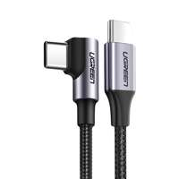 Kábelek - Adapterek Kábel: UGreen-US255 - Type-C / Type-C (USB-C) fekete/szürke szövet kábel 1m (90 fokban elfordított csatlakozó véggel) 3A