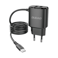 Hálózati telefon töltők Telefon töltő: Dudao A2Pro - fekete hálózati töltőfej 2xUSB porttal + beépített USB / Type-C (USB-C) kábel, 2,4A