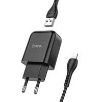 HOCO N2 Töltő - USB portos fekete hálózati töltőfej 2A + USB / Lightning kábel (1m)