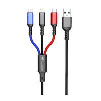 Kábelek - Adapterek LETANG ET-06 - 3in1 kábel - (USB - Lightning / Type-C / MicroUSB) színes szövet kábel 6A, 1,2 m