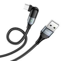 Kábelek - Adapterek Kábel: HOCO U100 - USB / MicroUSB fekete szövet kábel 1,2m (180 fokban elfordított csatlakozó véggel) 2,4A