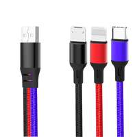 Kábelek - Adapterek XO NB143 - 3in1 kábel - (USB - Lightning / Type-C / MicroUSB) színes szövet kábel 3,5A, 1,2 m