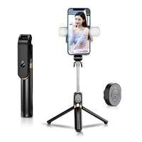 Tokgalaxis Selfie bot: STAND XT-06S - fekete, bluetooth távirányítós, tripoddá alakítható selfie bot LED világítással
