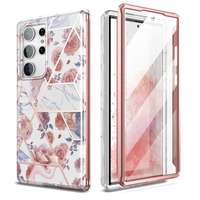 Samsung Telefontok Samsung Galaxy S23 Ultra - Tech- Protect Velar - átlátszó előlap + plexi marble mintás hátlapi 360°-os tok