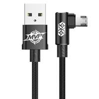 Kábelek - Adapterek Kábel: Baseus MVP - USB / MicroUSB fekete szövet kábel 2m (90 fokban elfordított csatlakozó véggel) 1,5A