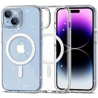 iPhone Telefontok iPhone 15 Plus - Tech-Protect Flexair Hybrid - MagSafe kompatibilis átlátszó/csillámos műanyag hátlap tok, szilikon kerettel