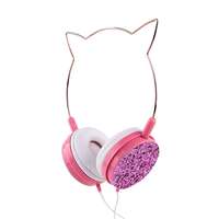 Tokgalaxis Headset: Cat YLFS-22 - pink / csillámos vezetékes fejhallgató (3,5 mm jack)