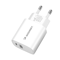 Telefon töltő: Wozinsky WGWCW - USB / Type-C (USB-C) portos fehér hálózati gyors töltőfej, 20W
