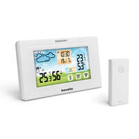 bewello bewello BW2070 Digitális hőmérő és ébresztőóra, kültéri / beltéri érzékelővel, USB-s / elemes működés, fehér