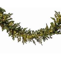 DekorTrend Girland Light Kültéri dús zöld mű fenyő girland meleg fehér fényű LED világítással, 180 cm (KGR 007)