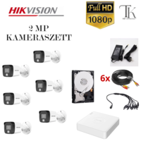  Hikvision 2MP-es éjjel nappal színes 6 csőkamerás rögzítő rendszer + 500GB HDD