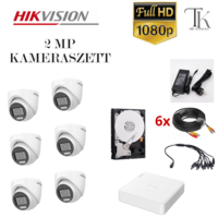  Hikvision 2MP-es éjjel nappal színes 6 domekamerás rögzítő rendszer + 500GB HDD