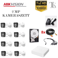  Hikvision 2MP-es éjjel nappal színes 8 csőkamerás rögzítő rendszer + 500GB HDD