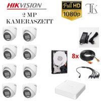  Hikvision 2MP-es éjjel nappal színes 8 domekamerás rögzítő rendszer + 500GB HDD