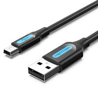 Vention Vention USB-A 2.0/M -> mini USB-B/M, 1m, (PVC,fekete), kábel