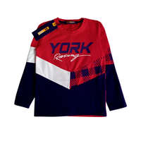York feliratú fiú felső, piros-kék, 10 év