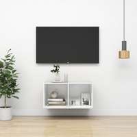 vidaXL vidaXL magasfényű fehér forgácslap fali TV-szekrény 37 x 37 x 72 cm