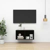 vidaXL vidaXL magasfényű fekete forgácslap fali TV-szekrény 37 x 37 x 72 cm