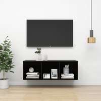 vidaXL vidaXL magasfényű fekete forgácslap fali TV-szekrény 37 x 37 x 107 cm