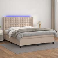 vidaXL vidaXL cappuccino színű műbőr rugós ágy matraccal és LED-del 180x200cm