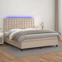 vidaXL vidaXL cappuccino színű műbőr rugós ágy matraccal és LED-del 180x200cm