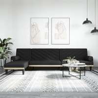 vidaXL vidaXL fekete L-alakú bársony kanapéágy 260x140x70 cm