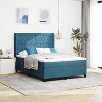 vidaXL vidaXL LED Box Rugós Ágy Mattresszel Argyle Kék 160 x 200 cm Bársony