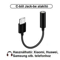  Telefon Type-C-ből Jack 3.5 mm-be való átalakító - Fekete