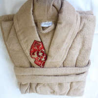 Ábránd Frottír sálgalléros köntös, Barna-halvány Elegante Hímzett (T3)(100 % pamut), L