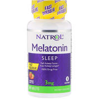 Natrol Melatonin, 3 mg, 90 db, gyors felszívódású, epres Natrol
