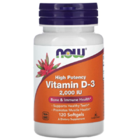 Now D3-vitamin, nagy hatékonyságú, 2000 NE, 120 db, NOW Foods