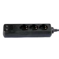 V-TAC V-TAC fekete elosztó 3db aljzattal, 2db USB csatlakozó, 5m kábel - SKU 8777